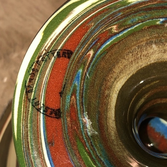 VTG Desert Sands Pottery Footed Bowl Dish Swirled Earth Tone Colours Mid Century - Picture 6 of 6